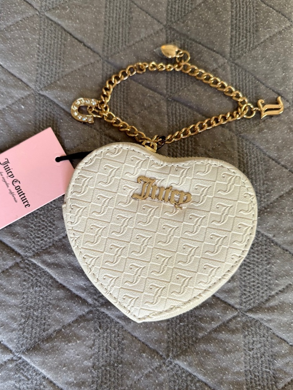 NWT Juicy Couture Not Your Babe Heart Zip Around Wallet Charm Chain Wristlet